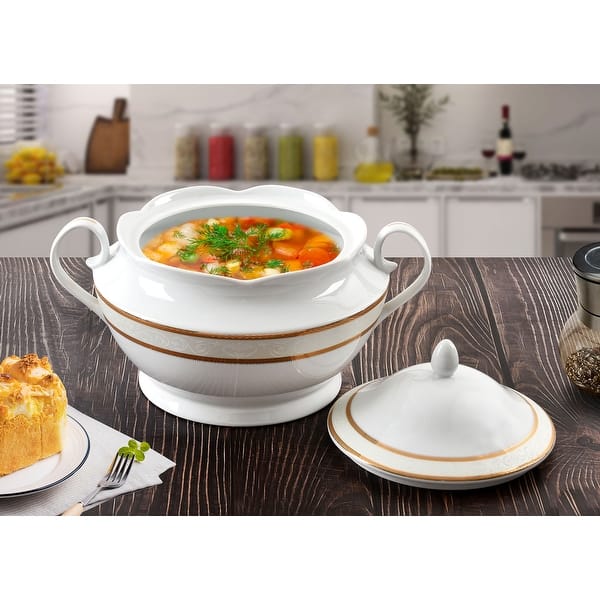 Lorren Home Trends Porcelain Souptureen w/Lid Amelia Bed Bath
