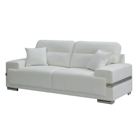 Leatherette Sofa With Metal Legs in White and Chrome Finish
