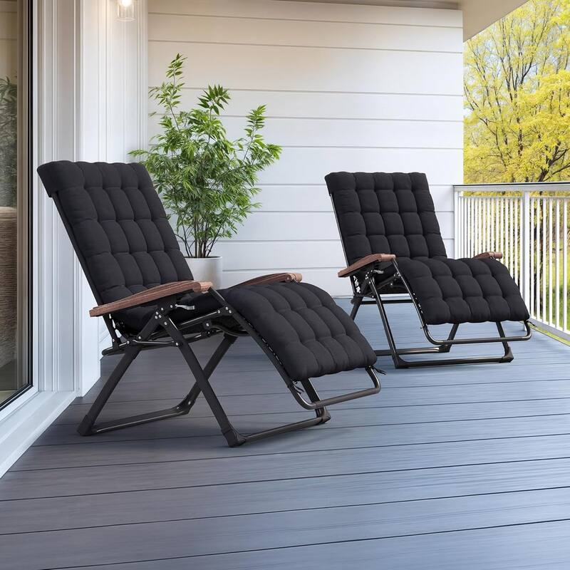 PURPLE LEAF Patio Chaise Lounge Outdoor Beach Pool Sunbathing Lawn Lounger Recliner Chair - Black,Extra Wide-Set of 2