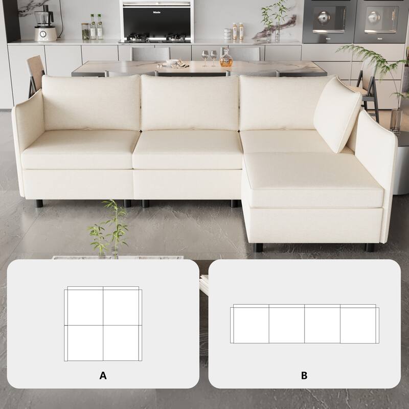 98.5'' Customizable Modular 4-Seat Sectional Sofa with Storage, High-Density Foam, and Pocket Springs for Versatile Layouts