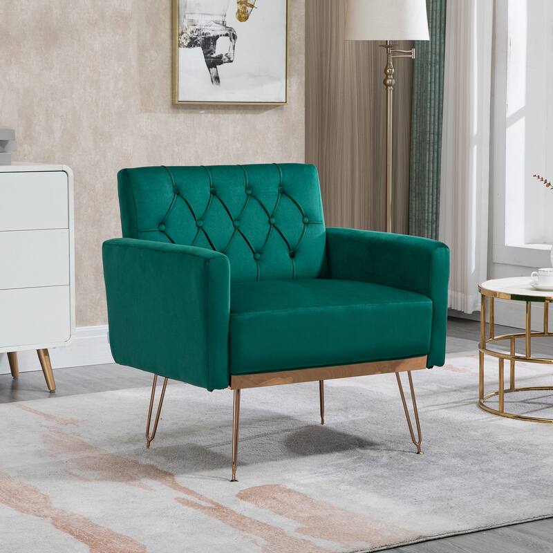 Modern Velvet Single Reading Chairs with Arm Set of 2 - Green
