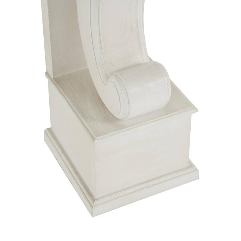 White Wooden Freestanding Scroll Decorative Fireplace Mantle with Floral Accents - 10"W x 45"L x 42"H