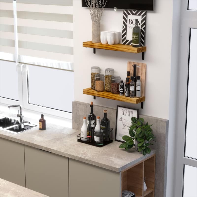 Wallniture Palma 17" Floating Wood Shelves, Natural Burned, Set of 2