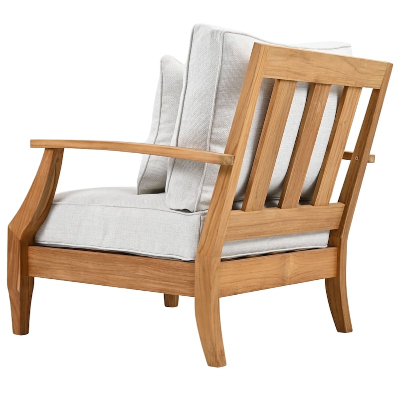 SAFAVIEH Couture Freida Wood Patio Arm Chair - 31.4" W x 35.6" L x 32.6" H - 31"W x 36"D x 33"H