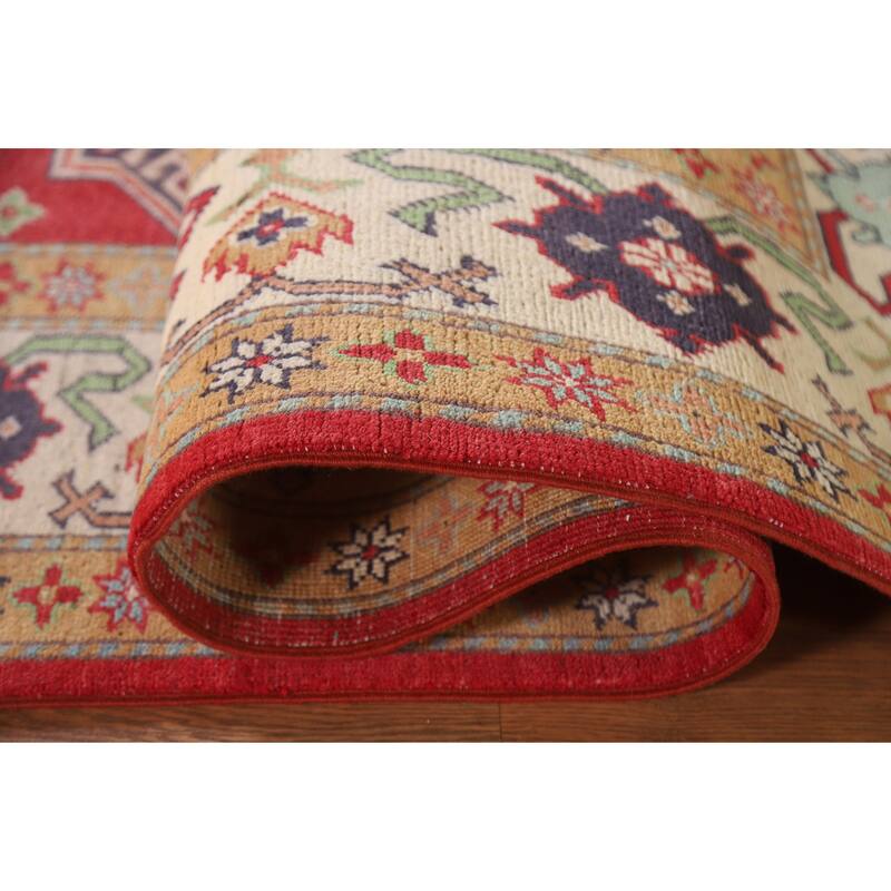 Hand Knotted Oriental 100% Wool Carpet Traditional All-Over Red Kazak Area Rug - 9' 6'' X 6' 8''
