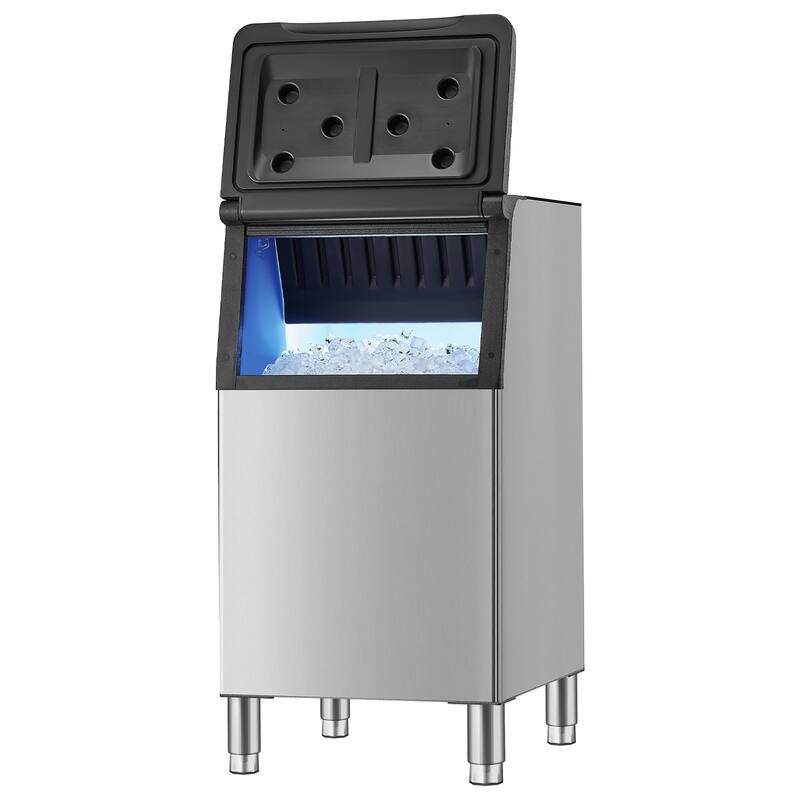 Black and Silver Commercial Ice Storage Bin 300 lbs Capacity with Insulation and Drainage - 22 x 21.7 x 43.5 in