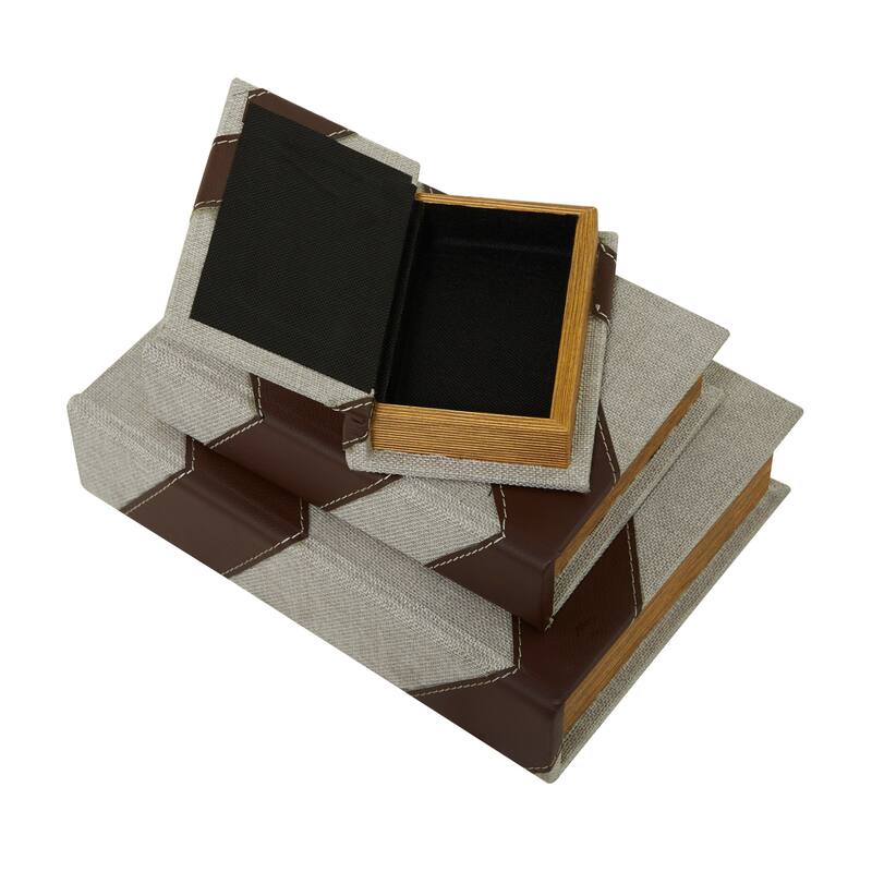 Burlap Leather Canvas Book Box Various Designs (Set of 3)