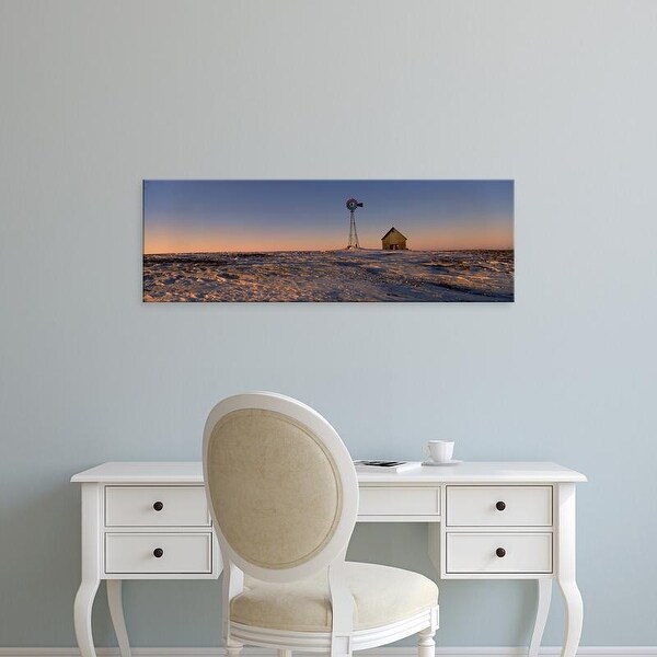 Easy Art Prints Panoramic Images's 'Windmill in a snow covered farmland, Illinois, USA' Premium Canvas Art