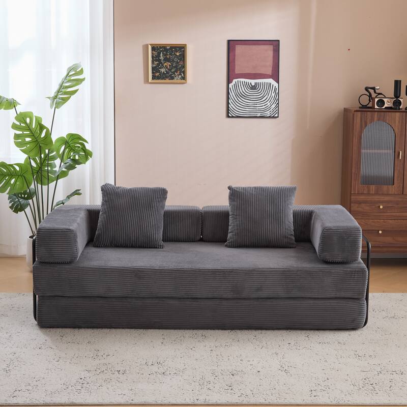 Convertible Corduroy Floor Sofa Bed, Dark Grey