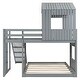 preview thumbnail 39 of 47, Playhouse-inspired Style Twin over Full Wooden Bunk Bed,Loft Bed with Playhouse,Farmhouse, Ladder, Slide and Guardrails