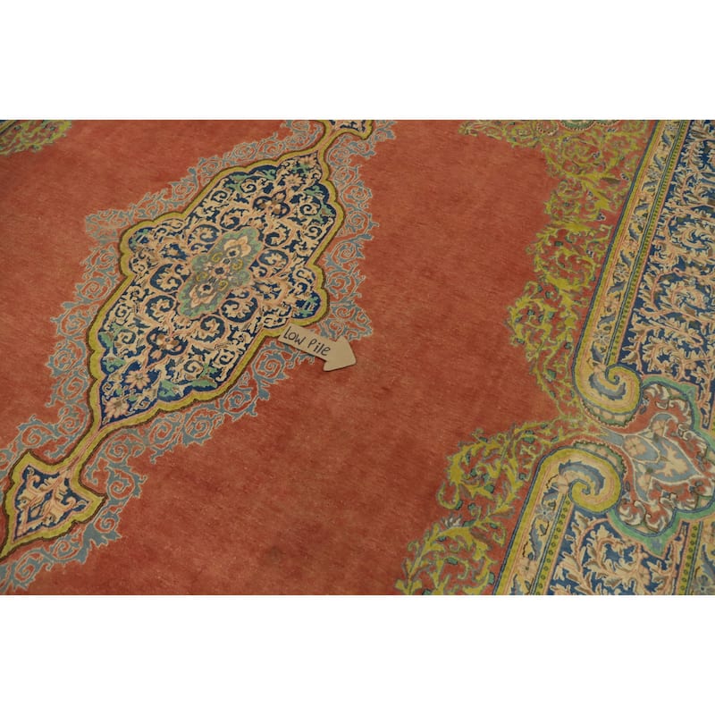 Hand Knotted Oriental 100% Wool Carpet Traditional Floral Oranges & Rust Kerman Area Rug - 12' 0'' X 8' 9''