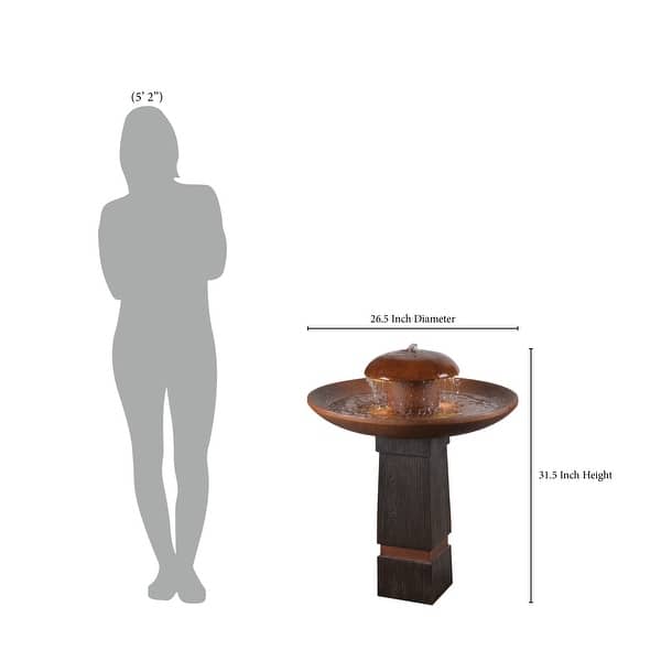 dimension image slide 1 of 2, Okadu Wood Grain and Copper Finish Outdoor Floor Fountain - 27" x 32"