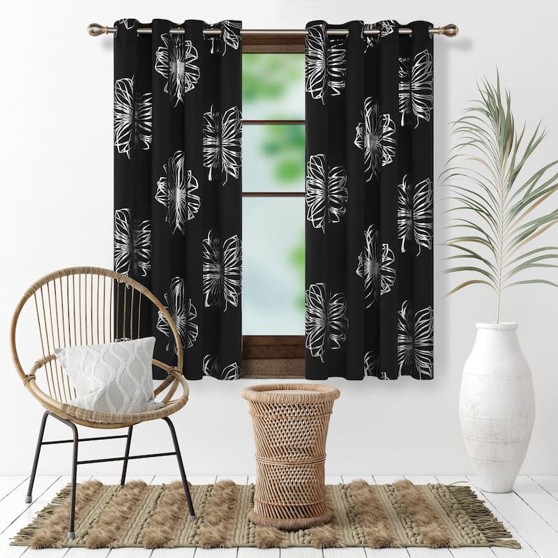 Deconovo Silver Floral Thermal Insulated Curtain Panel Pair(2 Panel) - 42W x 44L Inch - Black