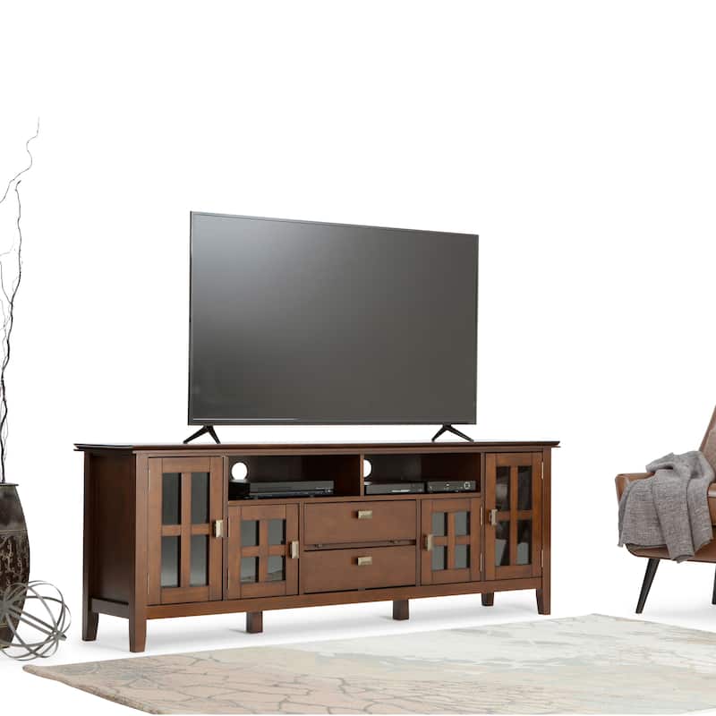 WYNDENHALL Stratford SOLID WOOD 72" Wide TV Media Stand For TVs up to 80" - Russet Brown