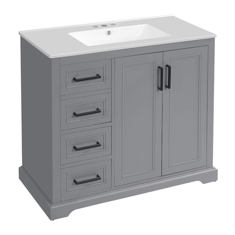 36" Modern Bathroom Vanity with Ceramic Sink, Soft-Close Door, Adjustable Shelf & 3 Drawers, Ample Storage.