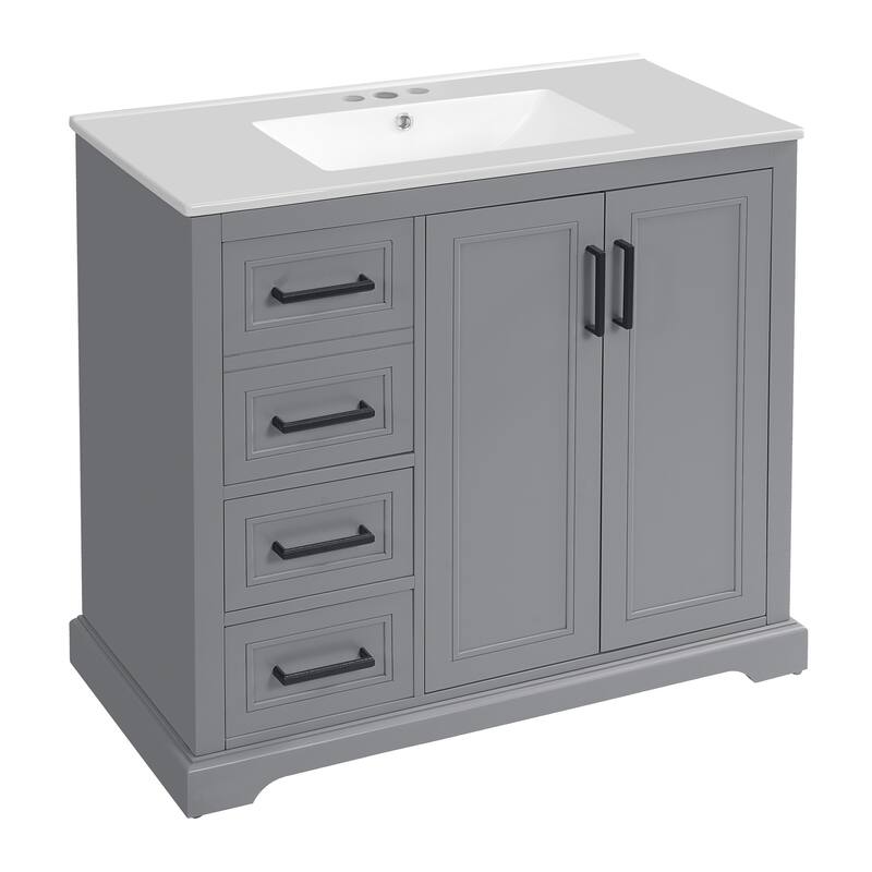36" Modern Bathroom Vanity with Ceramic Sink, Soft-Close Door, Adjustable Shelf & 3 Drawers, Ample Storage