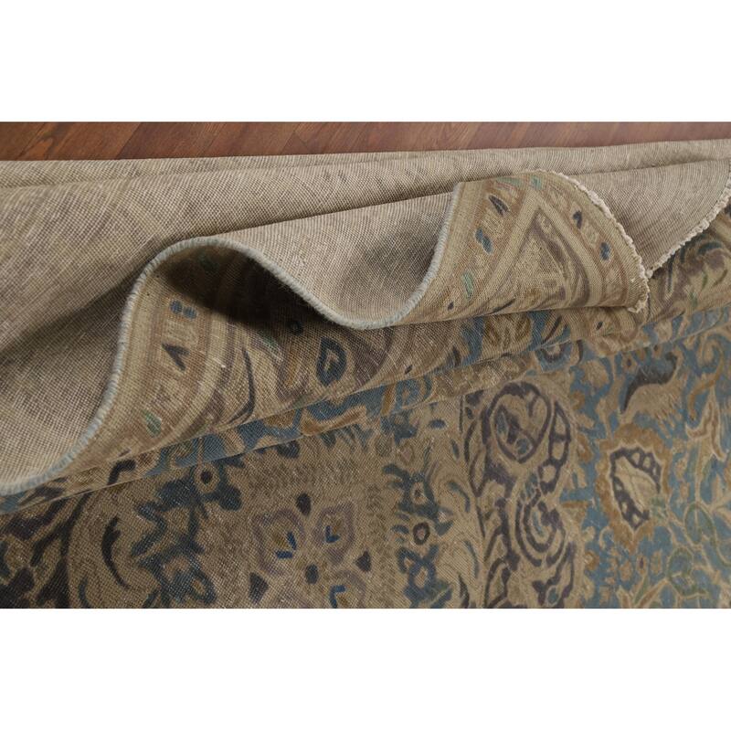 Floral Tabriz Persian Area Rug Hand-Knotted Blue Wool Carpet - 9'10"x 12'10"