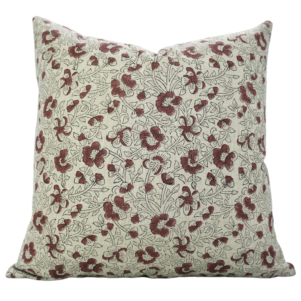 Fabdivine Thick Linen Vintage Cushion Cover for Lounge or Dining, Living Room Red Pillowcase Hand Block Print, Saundrya