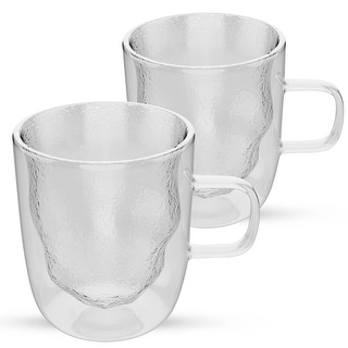 Elle Decor Double Wall Glass Insulated Coffee Mugs With Color