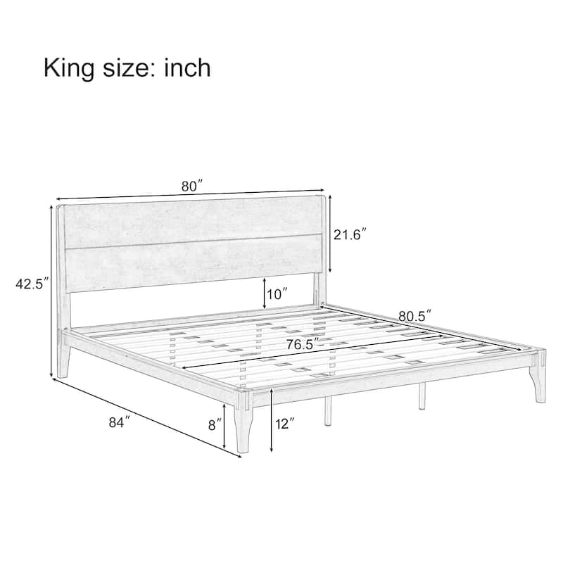 Full/Queen/King Bamboo Platform Bed, Mid-Century Modern Bed Frame with Tall Headboard, Wood Slat Support, No Box Spring Needed