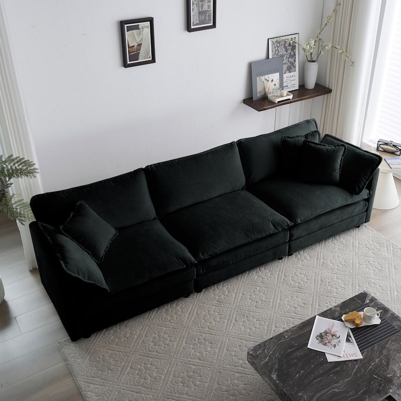 GDFStudio - Thaddeus Three-Seater Chenille Modular Sofa with Arm and Toss Pillows