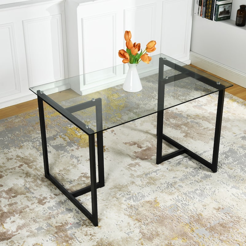 47.2 / 55 Inch Modern Tempered Glass Home Kitchen Restaurant Dining Table - Black
