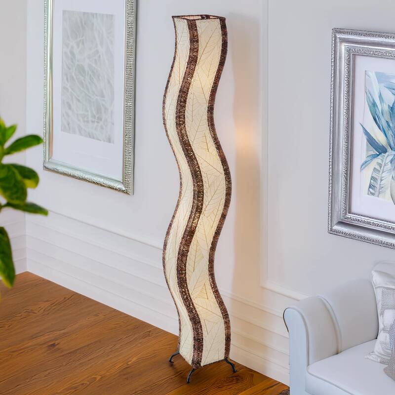 Eangee Handmade Wave Giant Floor Lamp, Cocoa Leaves Shade, 13 x 10 x 72 in.
