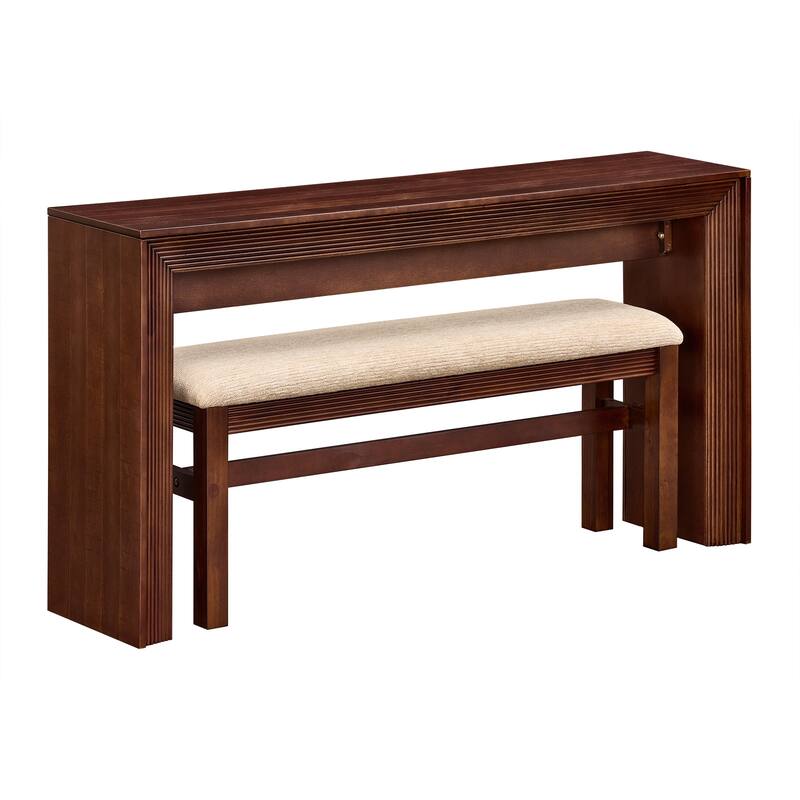 Fluted Counter Height Bar Table Set for 2, Dining Table with Fabric Upholstered Bar Stool with Solid Wood Legs