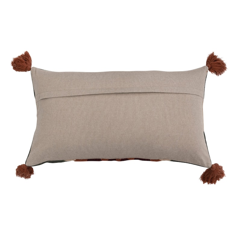 Cotton Lumbar Pillow with Suzani Embroidery and Tassels