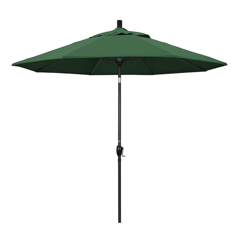 California Umbrella 9' Rd. Crank Lift Push Button Tilt Aluminum Aluminum Patio Umbrella, Black Finish, Olefin Fabric