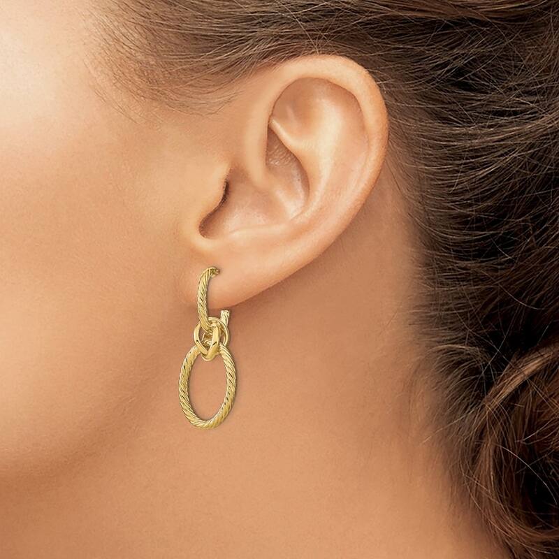 Curata 14k Gold Polished Textured Post Long Drop Dangle Earrings (15mm x 24mm)