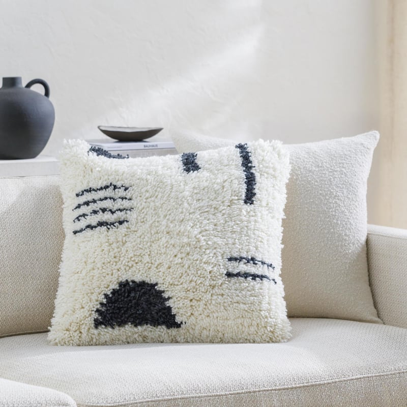 Artra Wool Contempoary Plush Throw Pillow - 18x18 Poly Insert - Black