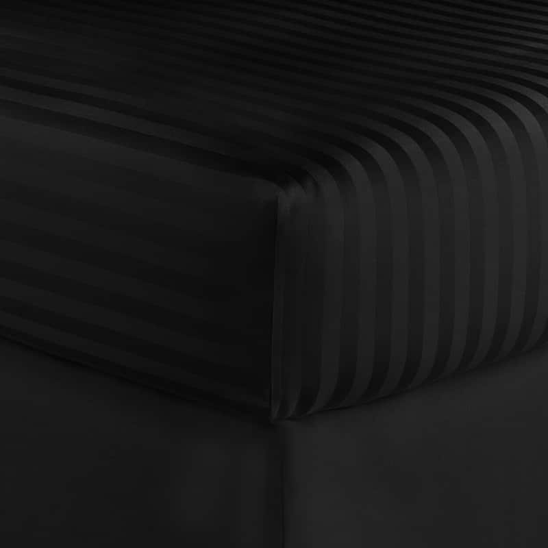 Home Sweet Home Dream Striped 1200 TC Egyptian Cotton Deep Pocket Bed Sheet Set - Black - Queen