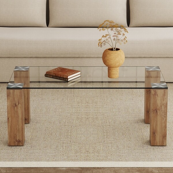 Glass Top Coffee Table Tea Table with MDF Legs 44.9 21.7 16.9 Wood Glass Transparent