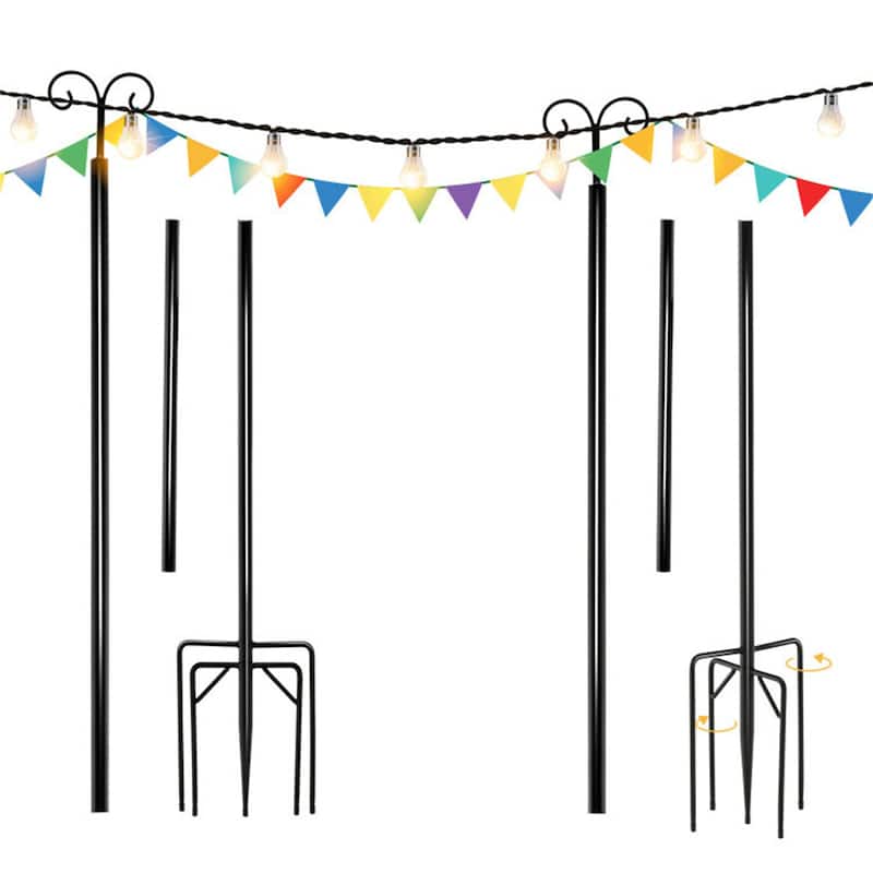 2 Pack Outdoor String Light Poles with Hook and 5-Prong Base - 10 ft