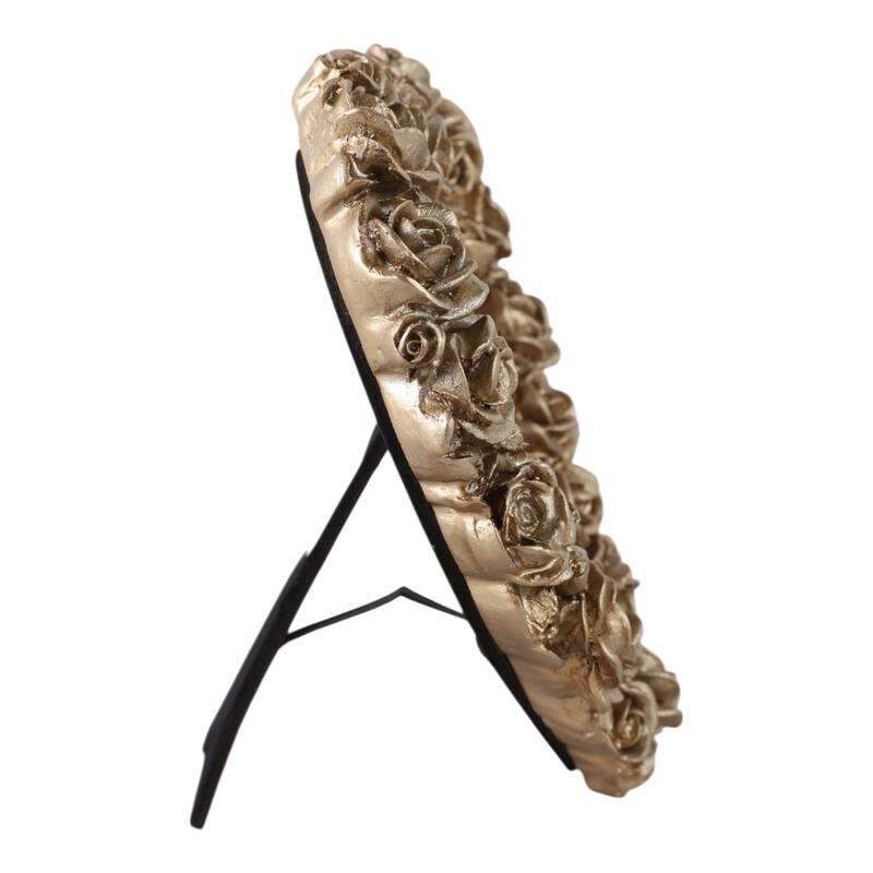 Polyresin Heart Shape Photo Frame 3D Rose Glam Style Decor - 6" Gold