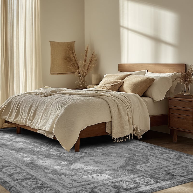 Mcow Sage Green Boho Pattern Ultra-Thin Low-Pile Washable Non-Slip Area Rug