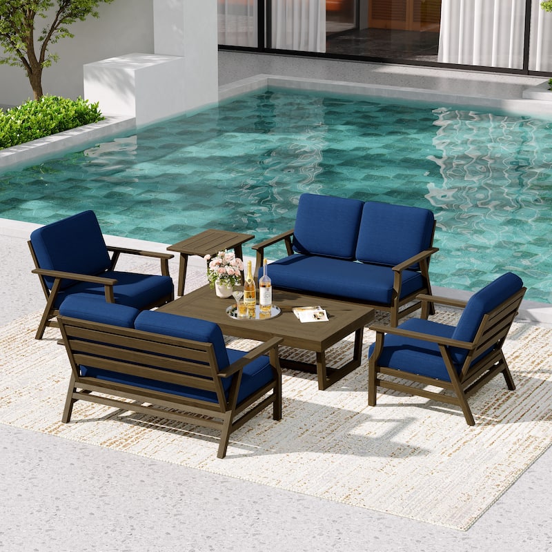 4-Piece Teak Outdoor Conversation Set With 2 Loveseats, Coffee Table & Side Table