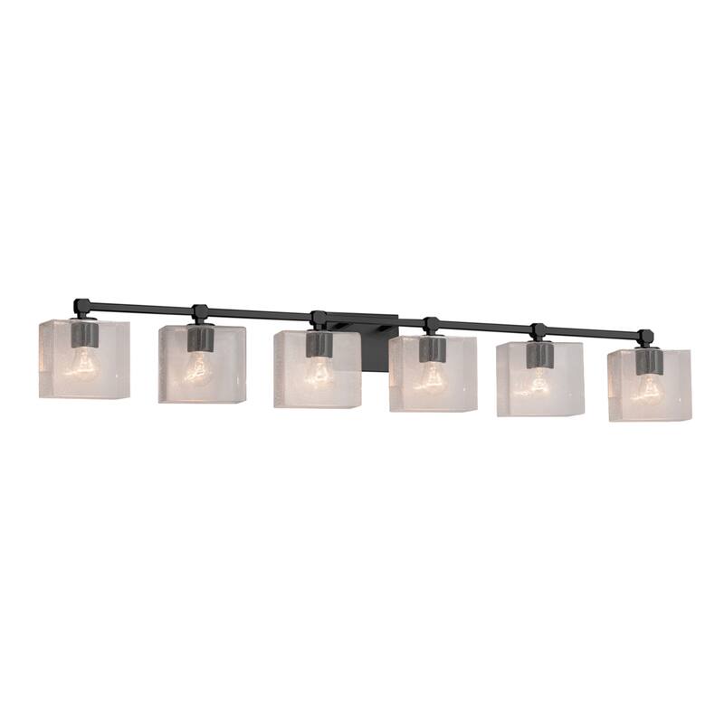 Justice Design Fusion Tetra 6-light Matte Black Bath Bar, Seeded Rectangle Shade