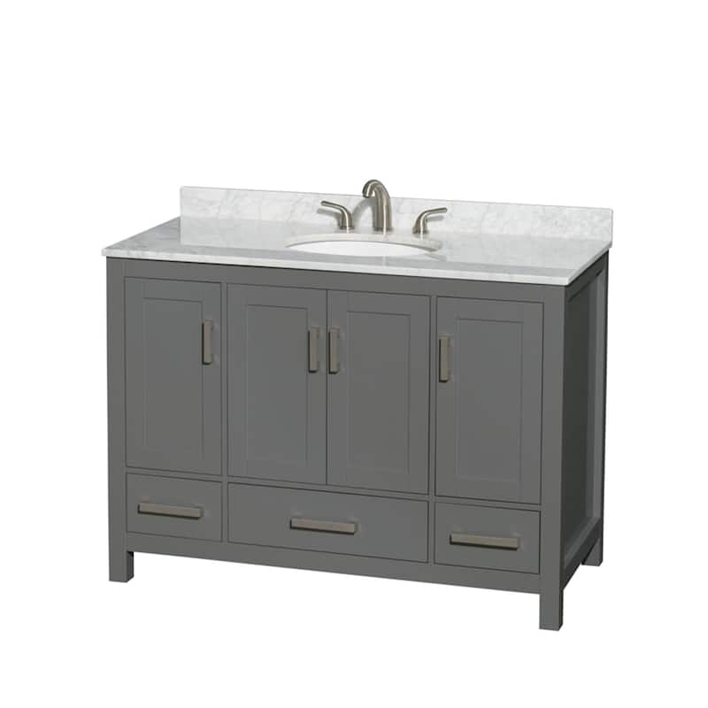 Wyndham Collection Sheffield 48" Freestanding Vanity Set with Hardwood - Dark Gray / White Carrara Marble Top / Brushed