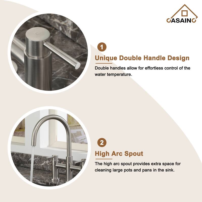 Double Handle Bridge Kitchen Faucet with Side Sprayer