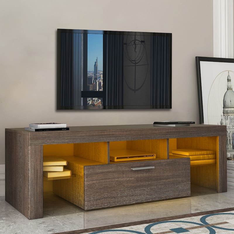Modern LED TV Stand for 55inch TV, Entertainment Center with Cabinet - 51"L x 14"W x 18"H