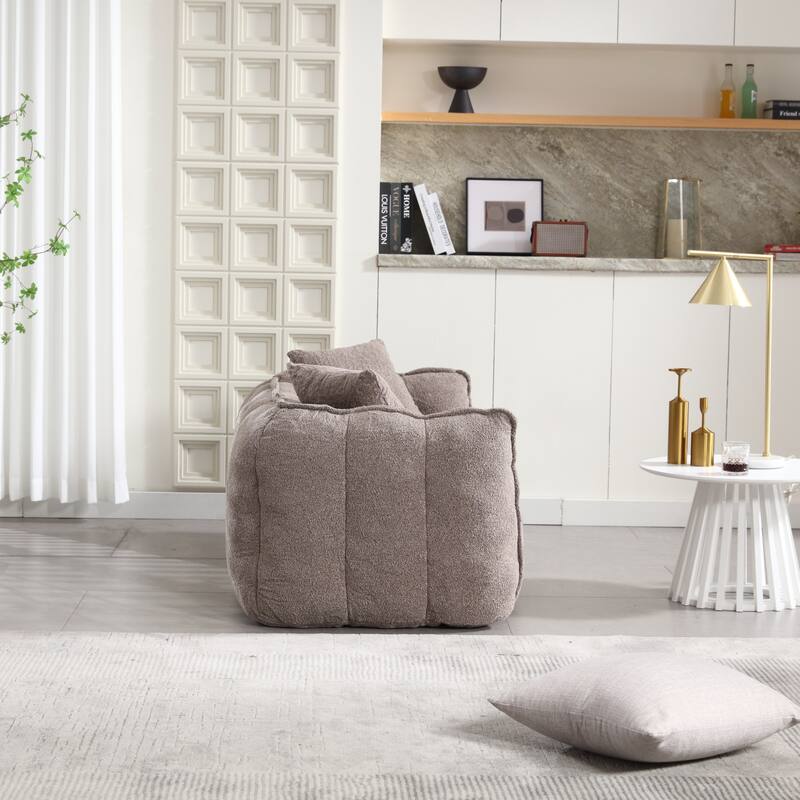 2-Seater Chenille Bean Bag Loveseat, Soft Square Recliner Sofa with High-Resilience Foam, Armrests & 2 Pillows