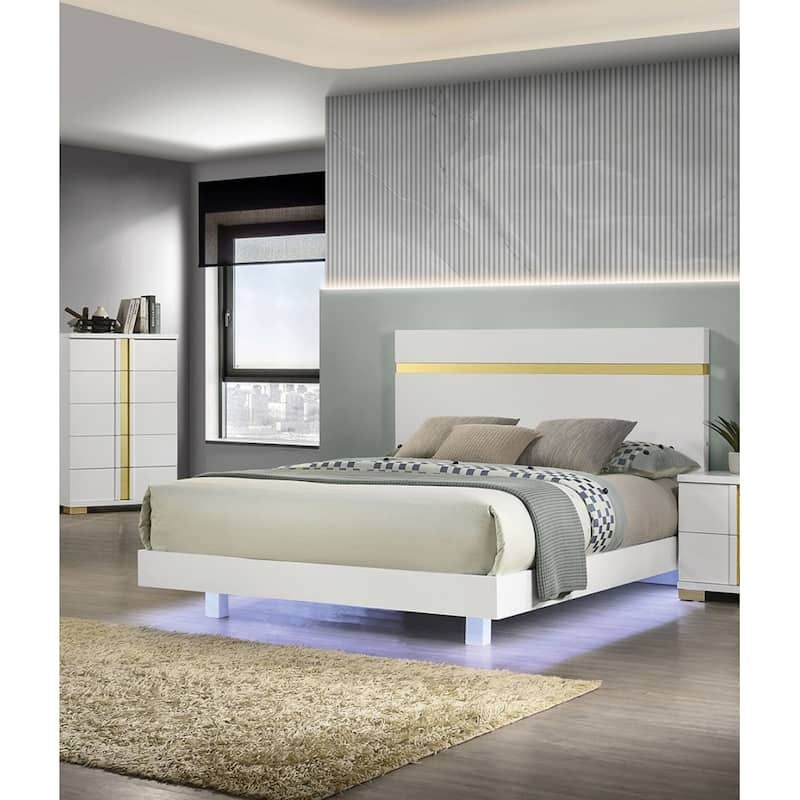 Queen Size Engineered Wood LED Platform Bed with Underbed Lighting and Acrylic Trim
