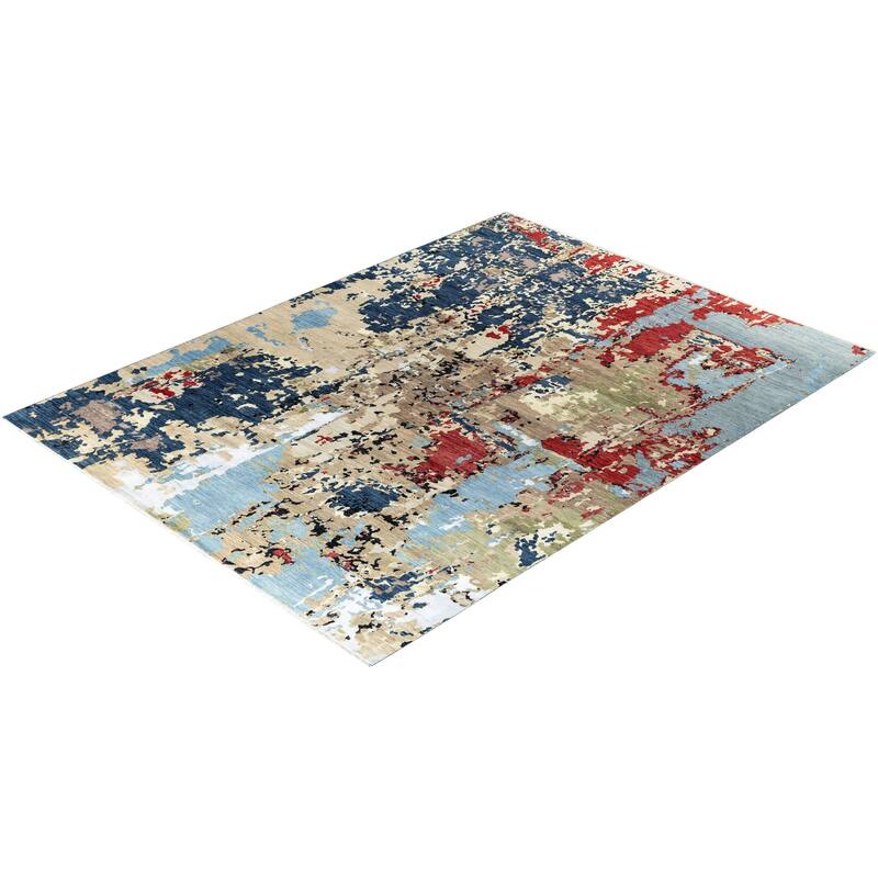 Ikat One-of-a-Kind Hand-Knotted Area Rug - Navy, 9' 4" x 12' 4" - 9' 4" x 12' 4"