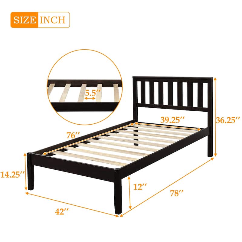 Wood Platform Bed with Headboard/ Slat