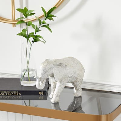 White Polystone Elephant Decorative Sculpture