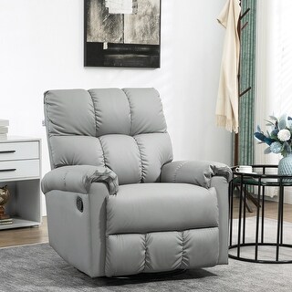 Gray Faux Leather Swivel Rocker Recliner with Overstuffed Seat and Back ...