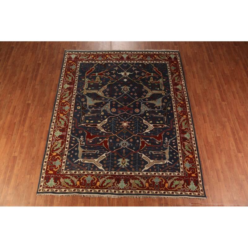Navy Blue Oushak Indian Area Rug Handmade Wool Carpet - 8'0"x 9'8"