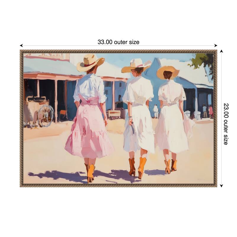 Retro Western Ladies by Melloi Art Prints (33 x 23 in.), Framed Canvas Wall Art Print